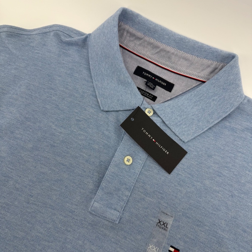 Tommy Hilfiger Polo Shirt Men XXL Light Blue Custom Fit Cotton Pique DY19565105